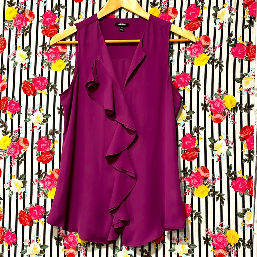 Bright magenta purple ruffle tank blouse, women XS